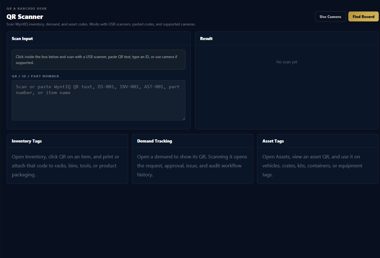 WyntIQ QR scanning screenshot